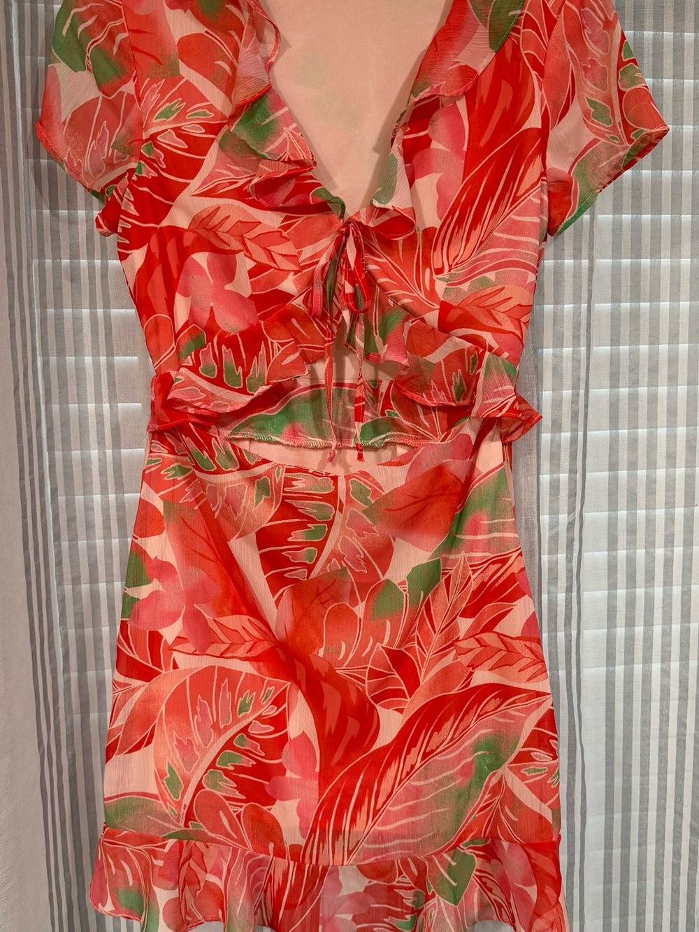 Gianni Bini Red and Green Tropical Print Mini Dress